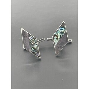 Vintage Taxco Sterling Cufflinks Inlaid Abalone Mexico 925 Silver MCM Modernist